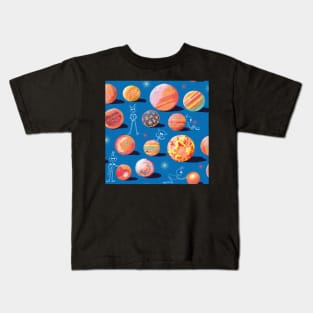 Fallen Jupiter Moons orange on blue pattern Kids T-Shirt